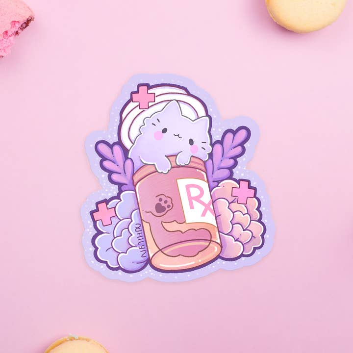 Pill Bottle Cat Sticker for wholesale by Xhilyn