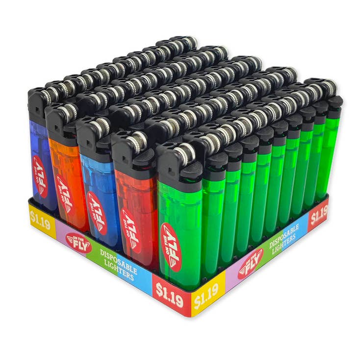 Clear Colored Disposable Lighter Assortment BULK- 50/Display for wholesale by Novelty Brands