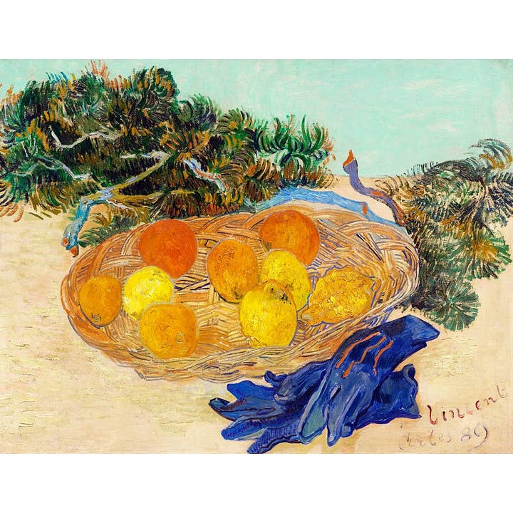 Nature morte d'oranges et de citrons avec des gants bleus (1889) de Vincent van Gogh pour la vente par Rock Paper Scissors Wall Art