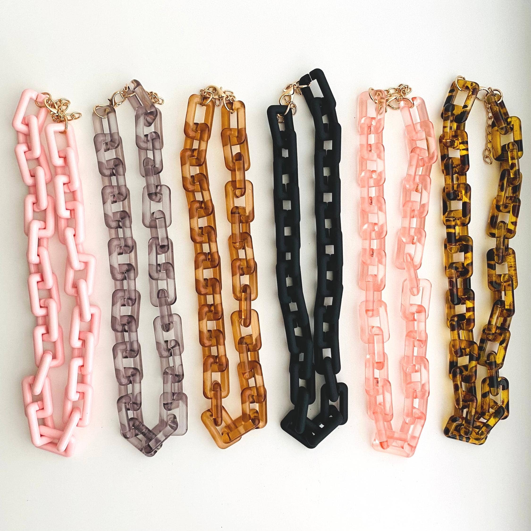 Tiny Gift Society - Vente Collier maille et chaîne - Collier à maillons carrés à chaîne épaisse | Bijoux en acrylique Boho5