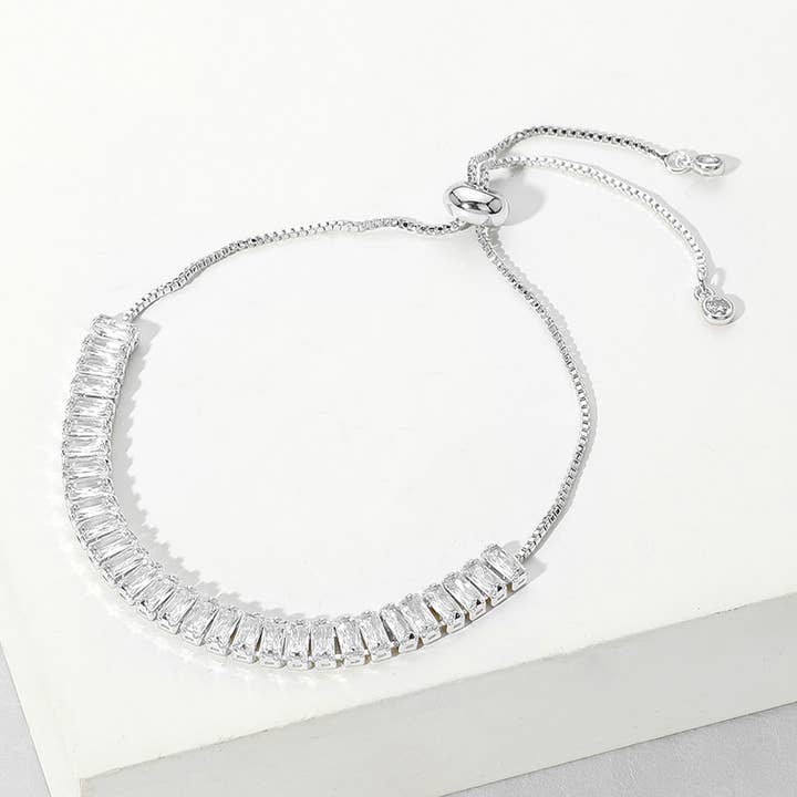 Sensibling Corp. - Wholesale Tennis Bracelet - Stainless Steel Emerald Cut CZ Tennis Pull Tie Bracelet