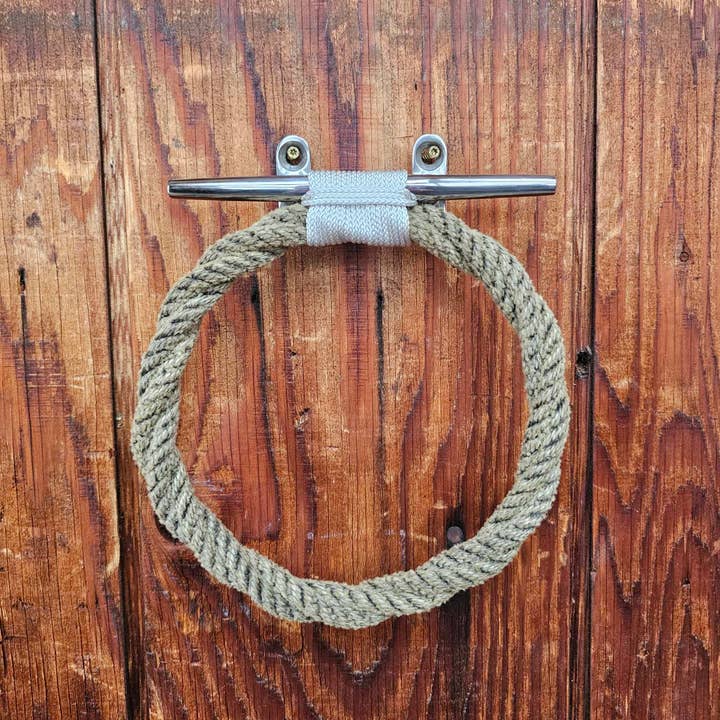 Rope Towel Ring with Stainless Steel Cleat for wholesale by Alaska Rug Company