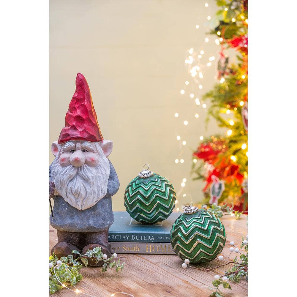 A&B Home Group Inc. - Wholesale Ornament - D5x5.5" Mercury Glass Chevron Pattern Ball Ornament - Green5