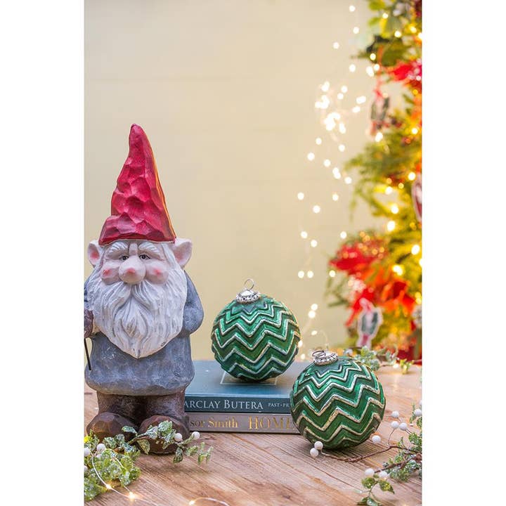 A&B Home Group Inc. - Wholesale Ornament - D5x5.5" Mercury Glass Chevron Pattern Ball Ornament - Green5