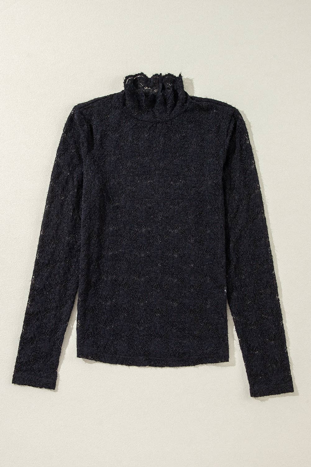 Lovesoft – wholesale Stickad topp - Dam – Blommig spets långärmad topp med hög hals4