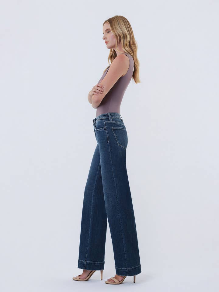 PERMISSIBLE HIGH RISE TROUSER HEM WIDE LEG JEANS F5391D-BL for wholesale on Faire7