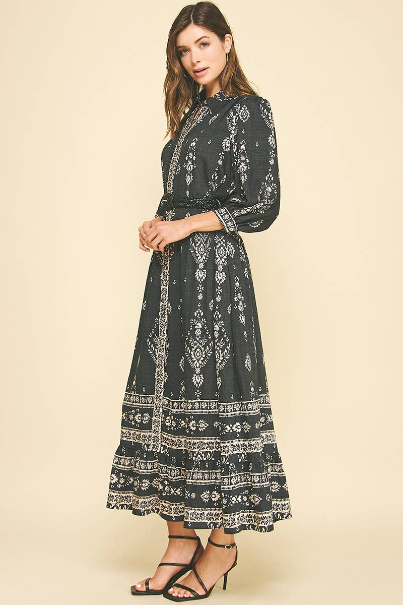 PINCH - Venta al por mayor Vestido - Mujer - VESTIDO MAXI ESTAMPADO PAISLEY CON CINTURÓN - 6424D9