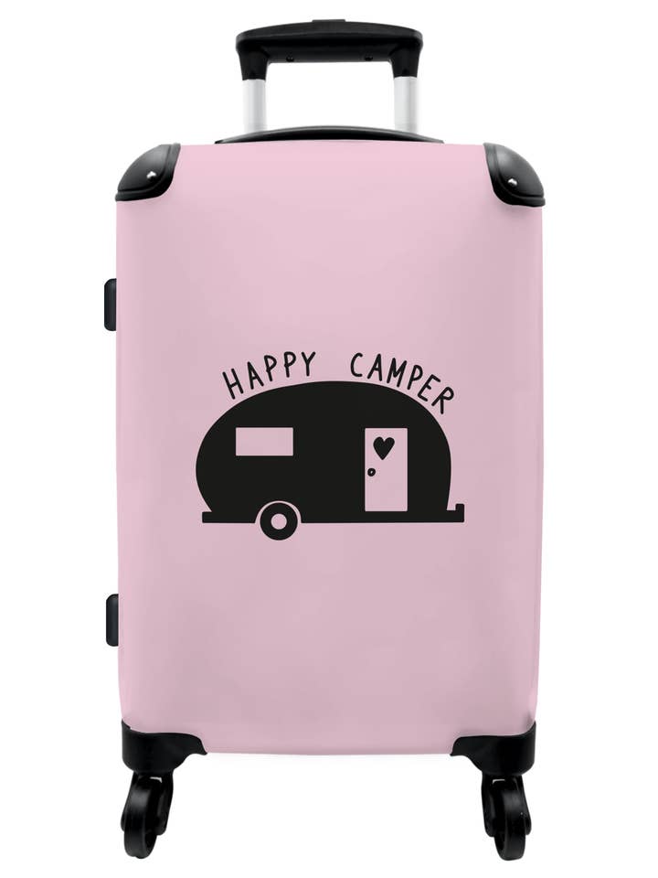 Koffer - 'Happy Camper' - Roze - Zwart - Quotes - Caravan - voor wholesale door MuchoWow