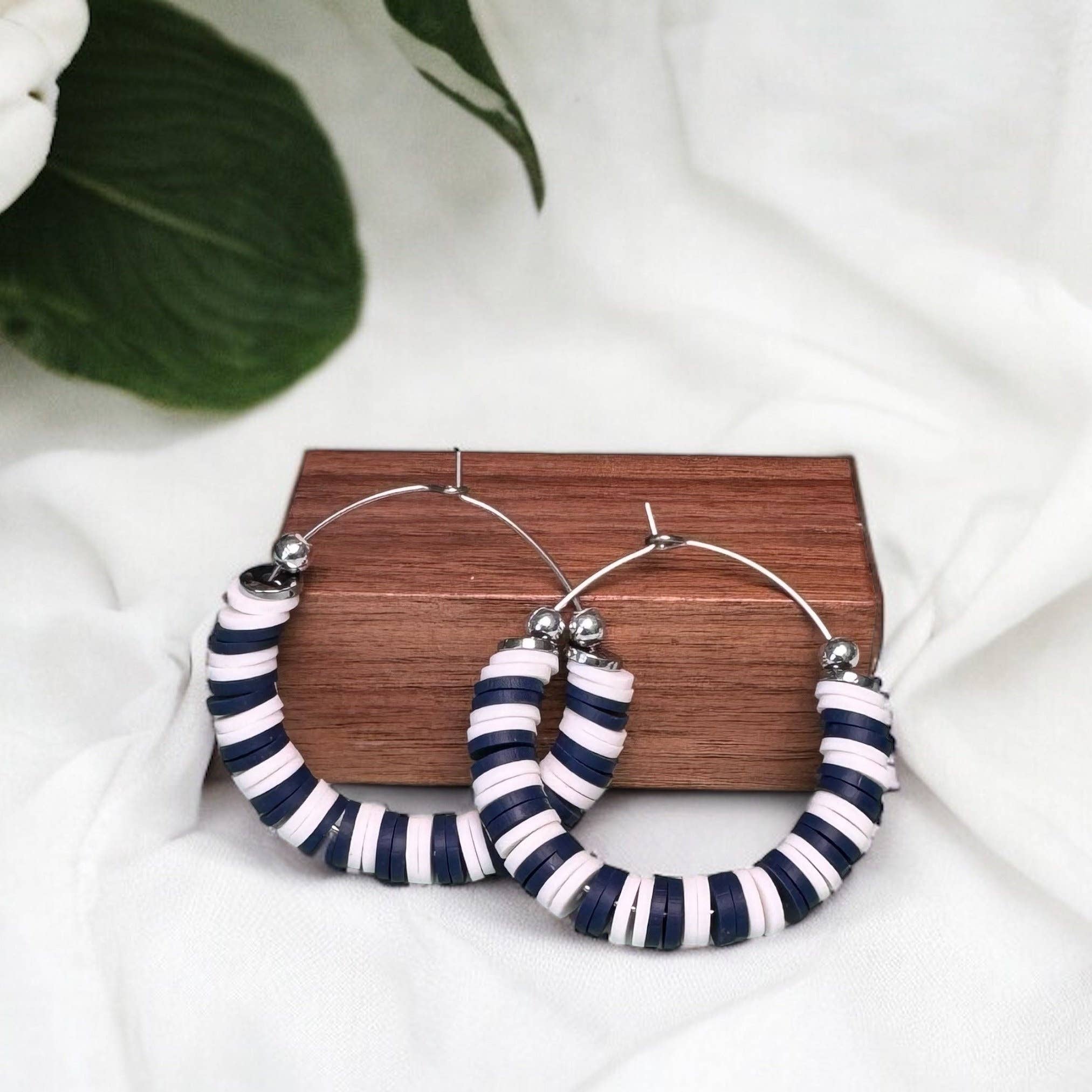 Fish Towne Designs, LLC - Wholesale Hoop Earrings - Navy Blue and White Game Day Hoop Earrings1