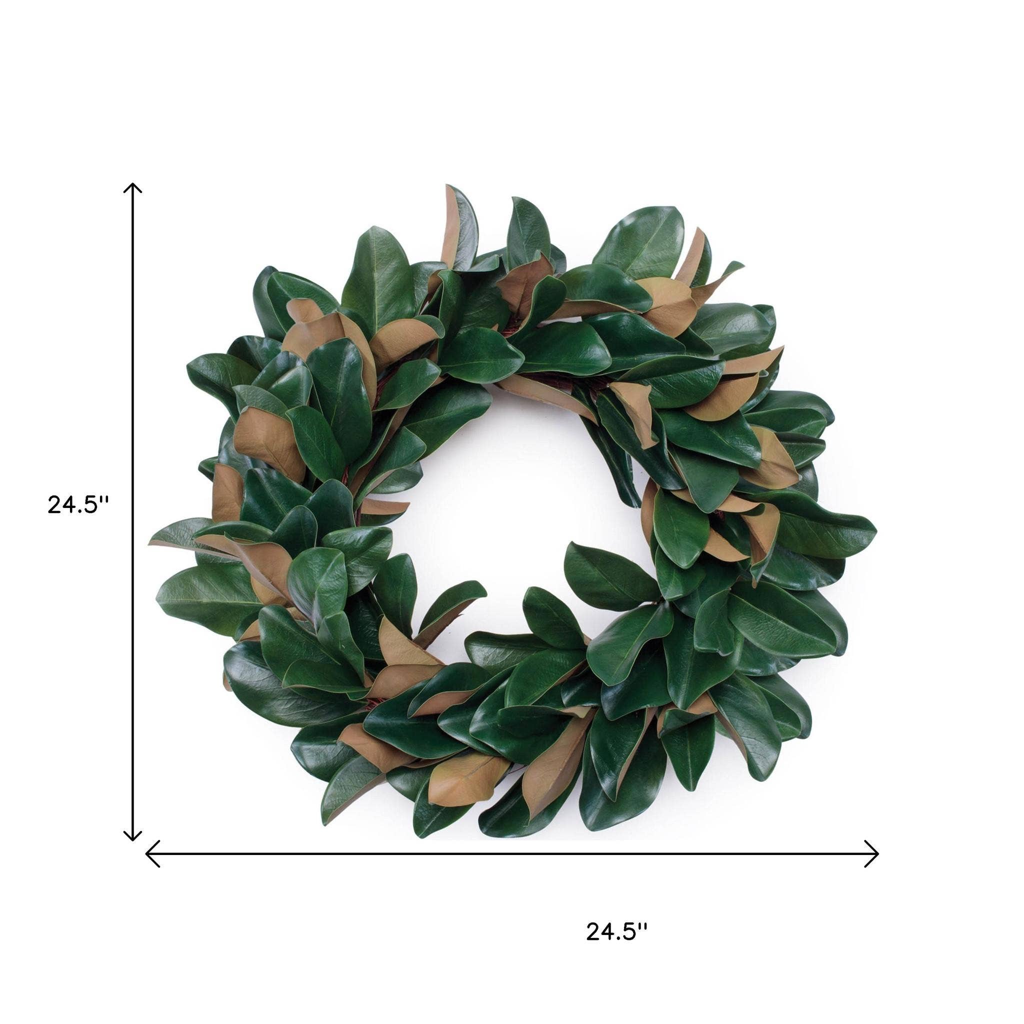 HomeRoots – wholesale Krans – Grön och beige konstgjord magnoliakrans 25"2