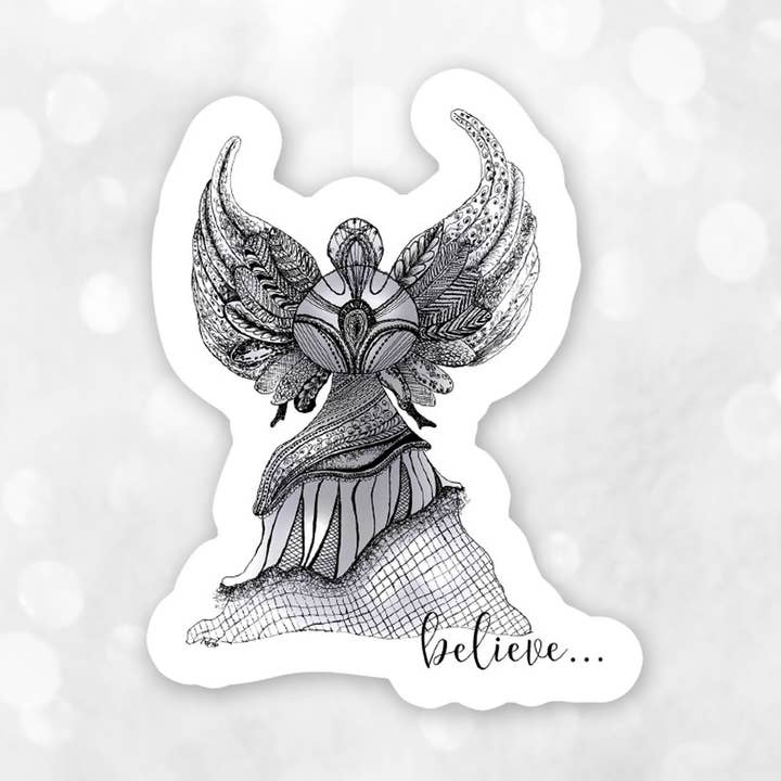 Believe Angel, Christmas Gifts, Waterproof 3” Sticker for wholesale by Katekreates