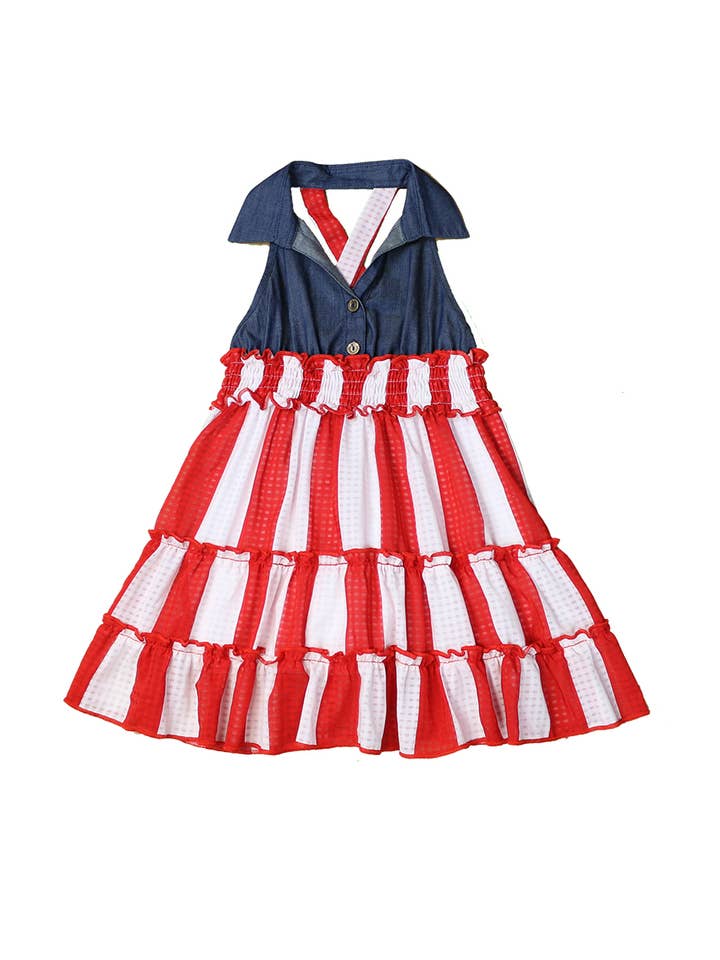 SISSYMINI - Wholesale Dress - Kids - Toddlers & Girls Shirt Collar Ruffled Dress | 717-1711