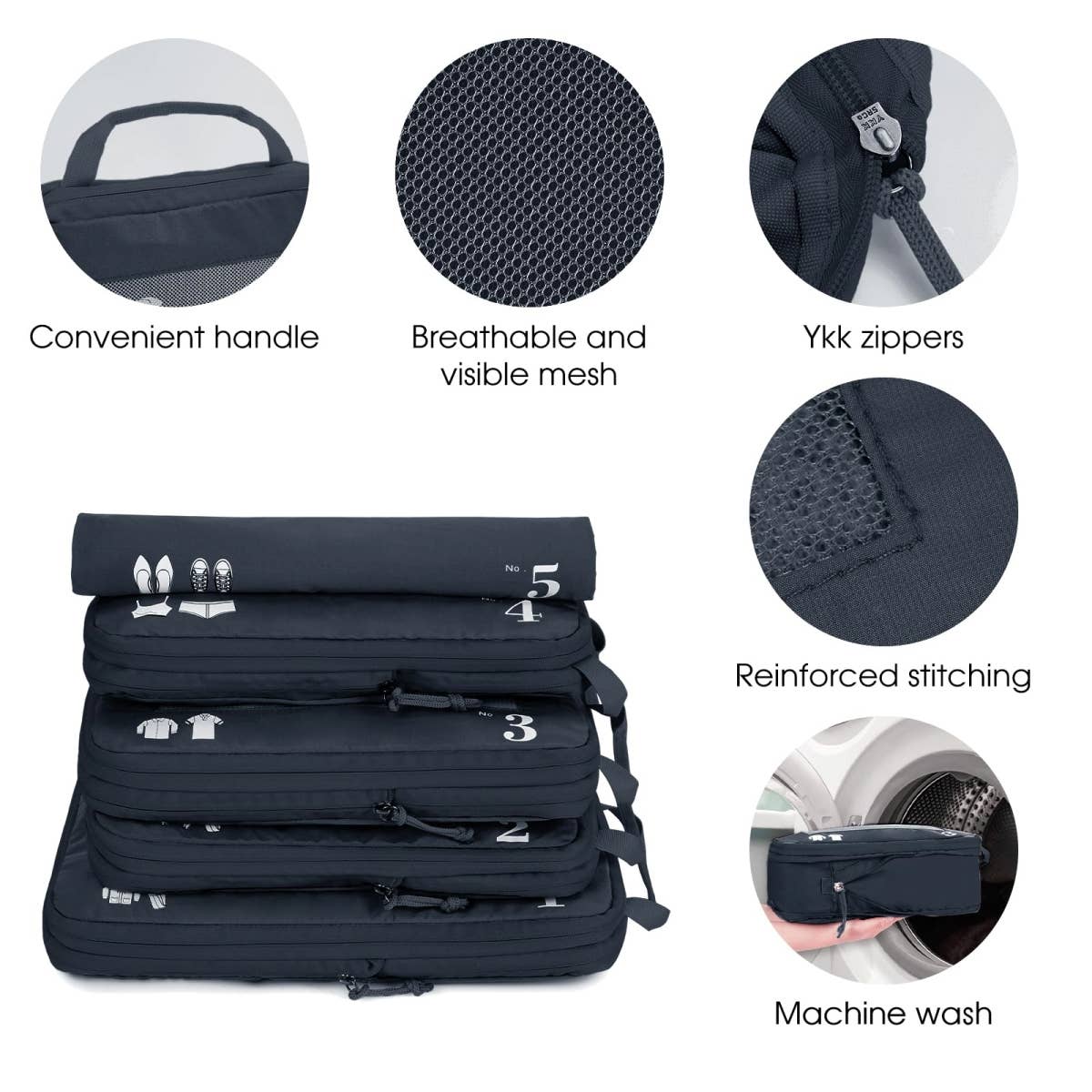 wandf - Wholesale Travel Set - 5 Set Compression Packing Cubes for Suitcases Organiser Bags13