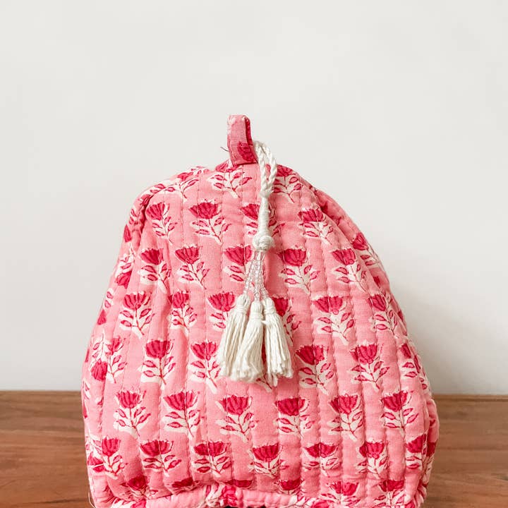 Kalyana Textiles - Wholesale Makeup/Cosmetic Bag - Pink Floral Block Print Pouch1