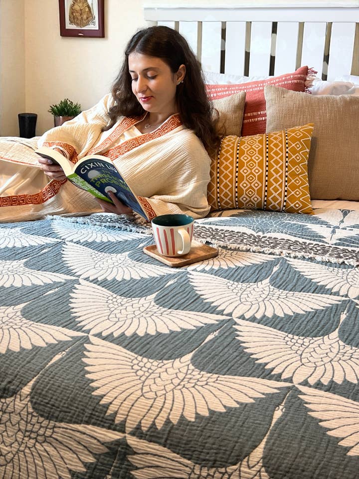 Trane Musselin Sengetæppe/Queen-King/Voksenstørrelse Musselin Teal for engroshandel hos TurkanHome