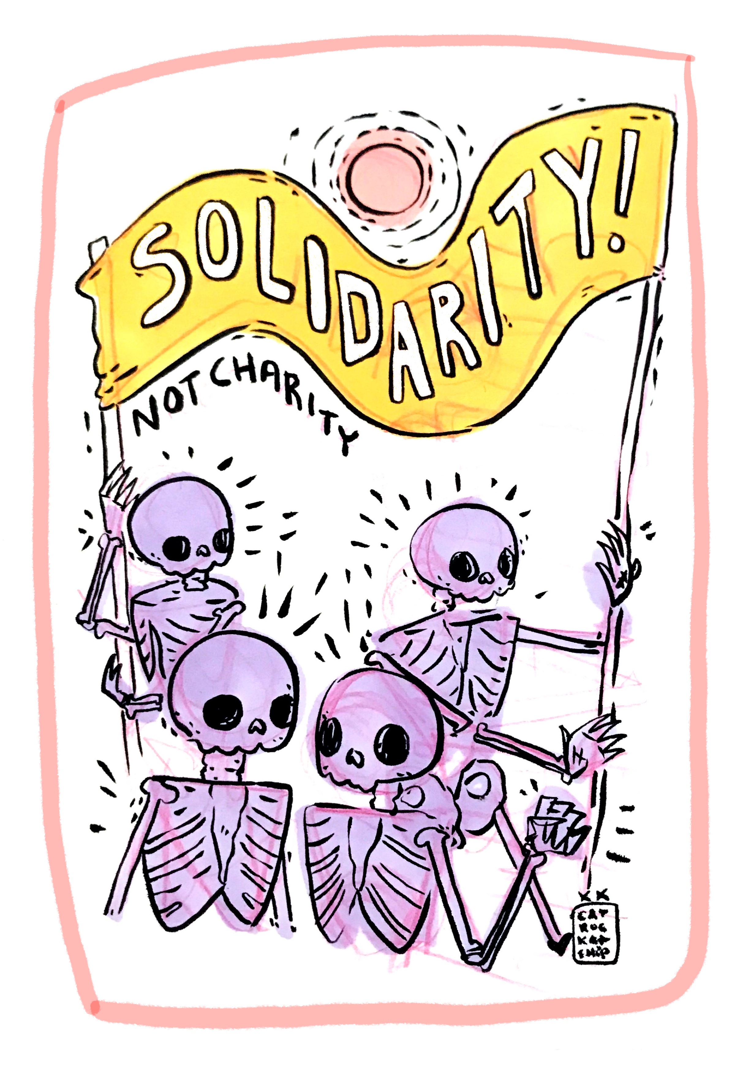 Cat Rocketship – Engroshandel Klistermærke – Solidarity Not Charity 4" vandtæt vandflaske klistermærke2