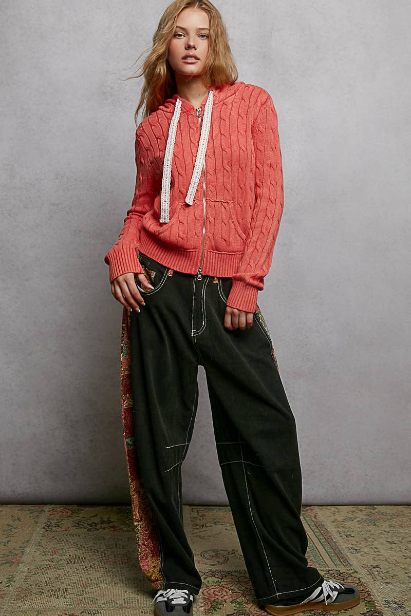 Pol Clothing - Wholesale Hoodie - Women's - Full Sleeve Solid Acrylic Sweater Hoodie Zip Up Knit Top12