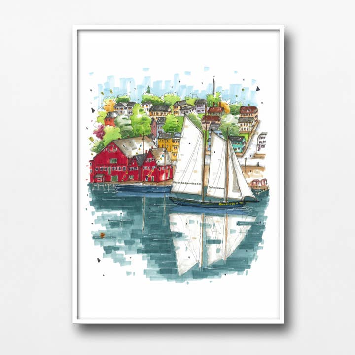 Downtown Sketcher - Wholesale Art Print - Bluenose II in Lunenburg Harbour