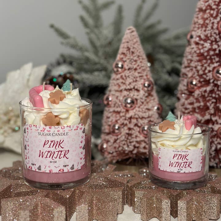 Sugar Candle - Wholesale Jar/Filled Candle - Pink Winter Candle: Soy Wax, Handmade, Gift & Retail Ready4