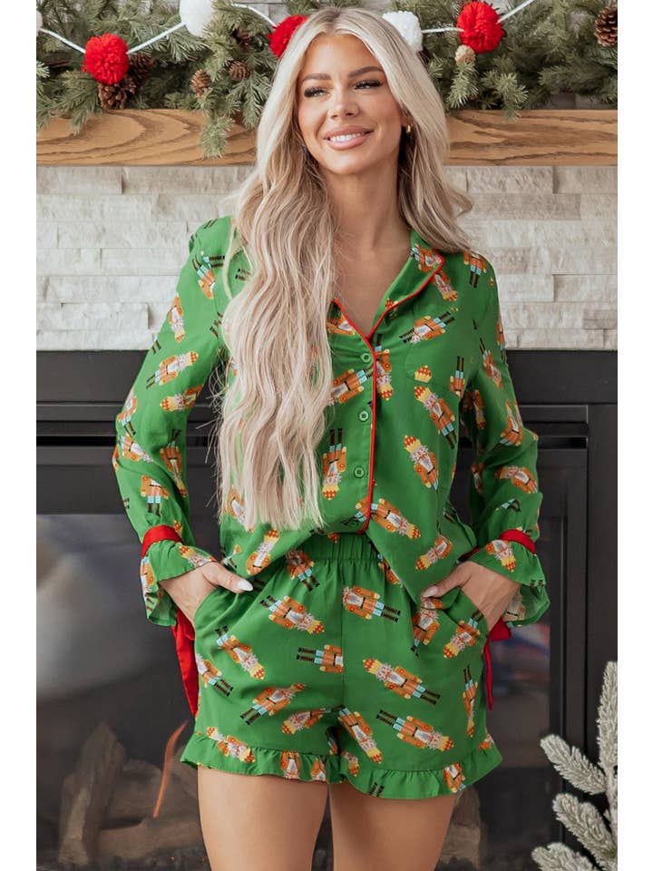 PRETTY BASH - Wholesale Sleepwear Set - Women's - Christmas Bow Top and Ruffle Shorts Pajama Set10