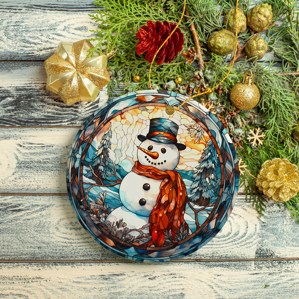 OrnamentallyYou – wholesale Ornament – Elegant Snowman Stained Glass Themed Christmas Ornament2