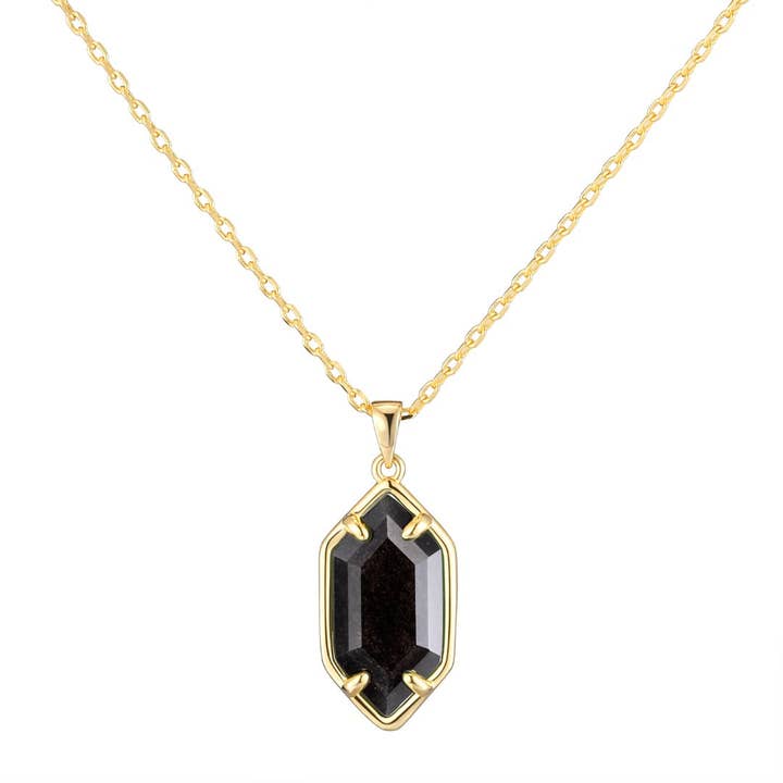 Guld vedhæng Hex halskæde - Black Obsidian for engroshandel hos RoseGold Apparel