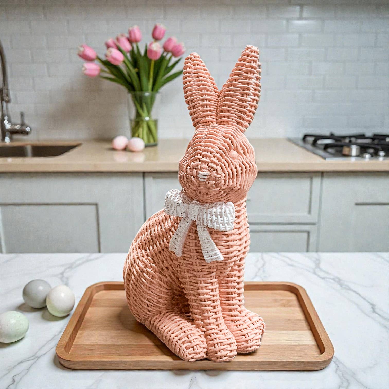 Gia Roma - Wholesale Sculpture - Easter Farmhouse Home Decor, Resin Bunny Figurine Rattan 61