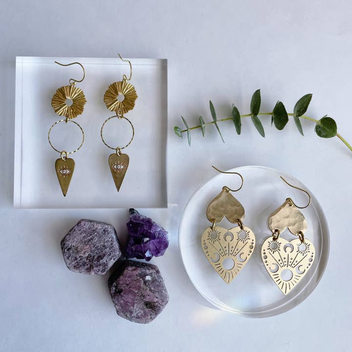 GeoMetricGem - Wholesale Dangle Earrings - Amanda Earrings ~ Brass Hearts