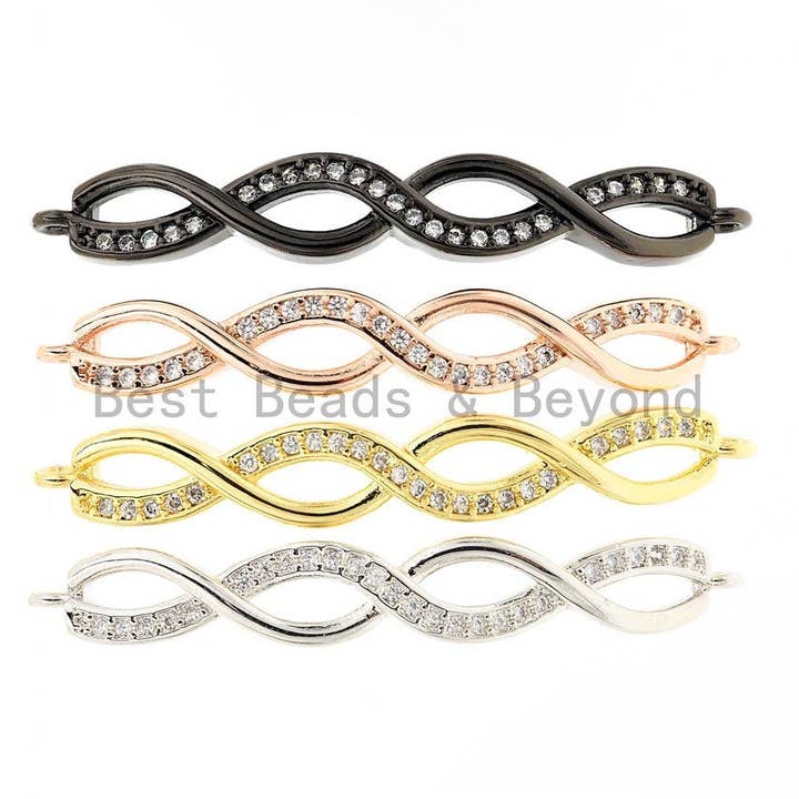 CZ Micro Pave Double Infinity Connector for Bracelet/Necklace,Silver/Gold/Rose Gold/Black Spacer Connector/Link Connector,6x41mm,sku#E405 for wholesale by BestBeads&Beyond