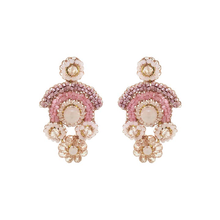 Rose Quartz Mix Elara Trio Handmade Crochet Earrings for wholesale by Lavish By Tricia Milaneze