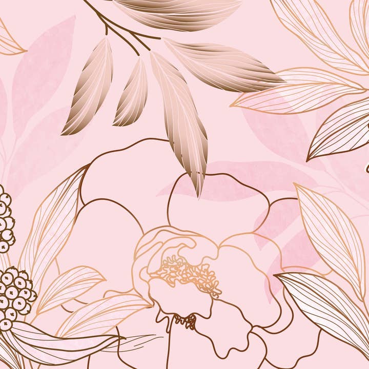 Luxury Golden, Pink Wallpaper, Tropical Flower Mural, Oversized Custom Size Wall Art, Non-Woven, Non-Adhesive, Modern Wall Paper, Removable for wholesale by Walloro Luxury Embossed Wallpaper