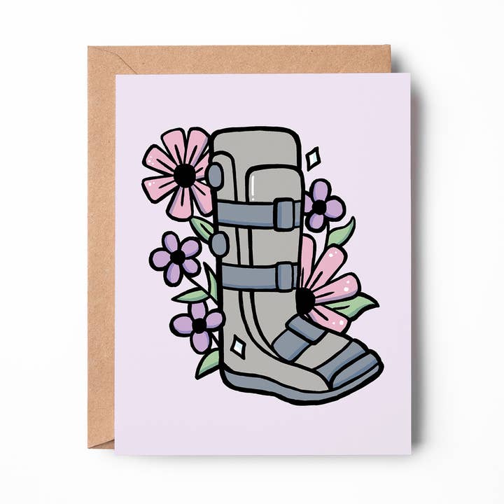 Walking Boot Floral Greeting Card | Get Well Soon Card for wholesale by Soapster Box