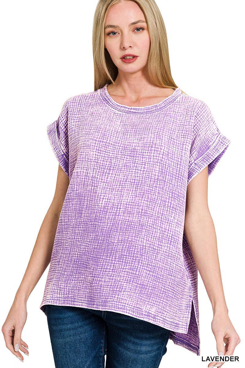 Vanilla Monkey - Vendita all'ingrosso Top in maglia - Donna - Top a maniche corte in doppia garza intrecciata lavata con acido13