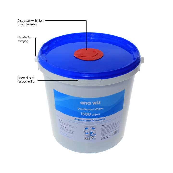 ANAGEL - Wholesale Desinfecterende handgel - Ana Wiz alcoholvrije desinfectiedoekjes (emmer van 1500 vel)