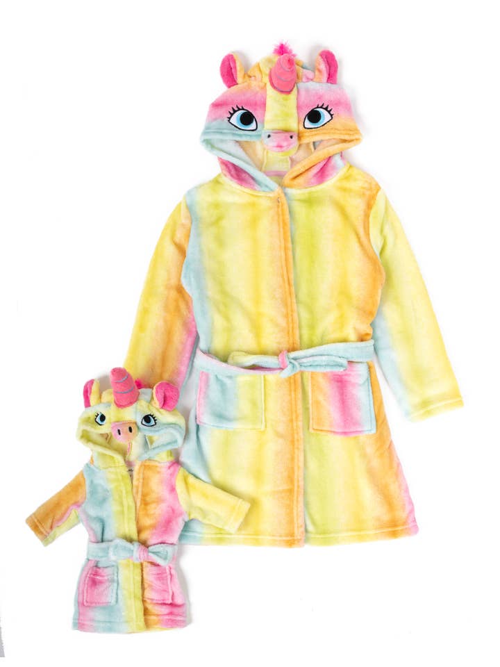 Leveret Pajamas - Wholesale Robe - Kids - Kids Girl & Doll Fleece Hooded Rainbow Robe3