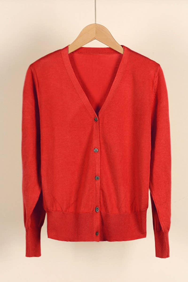 NINEXIS - Wholesale Cardigan - Women's - CWOCAL0333_Button Down Sleeve  V-Neck Cardigan Sweater2