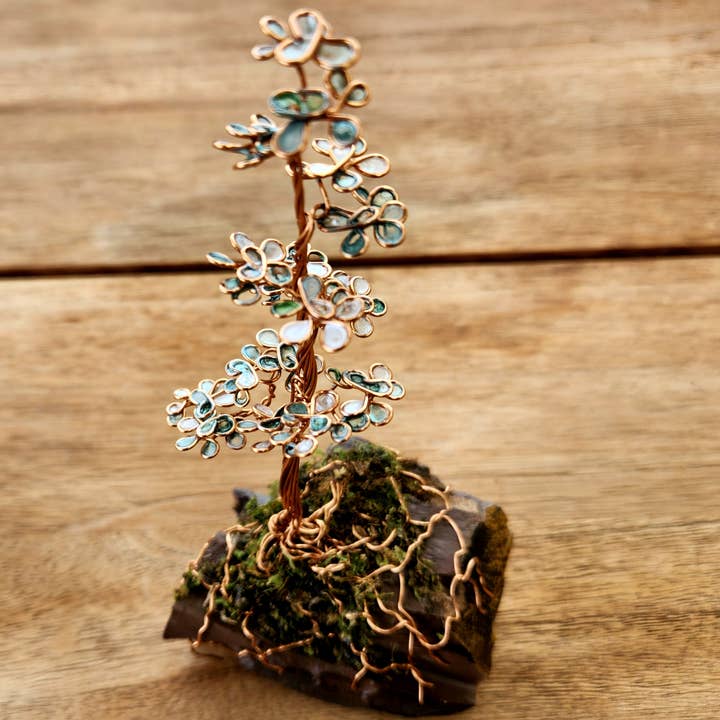 Winter Cedar Forest Painted Copper Wire Tree on Stone for wholesale by Elysian Workshop