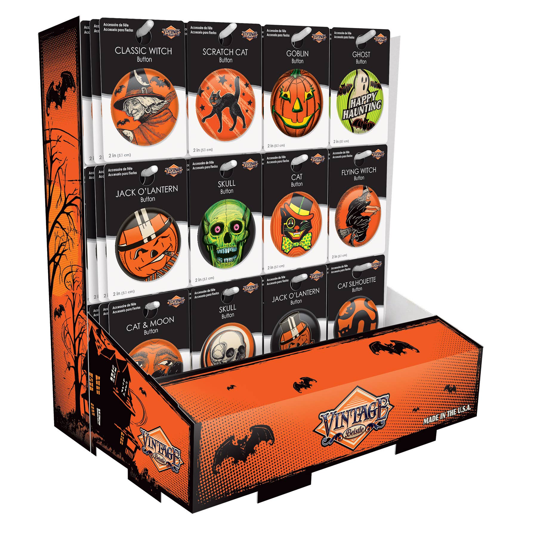 Beistle - Wholesale Retailer Display Stand/Case - Vintage Halloween Counter Display, holds 108 2" buttons4