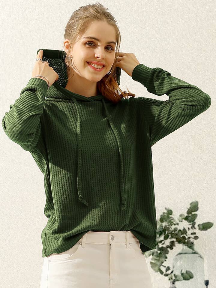NINEXIS - Wholesale Hoodie - Women's - CWOHOL444_HOODED WAFFLE KNIT SWEATER TOP LOUNGE WEAR