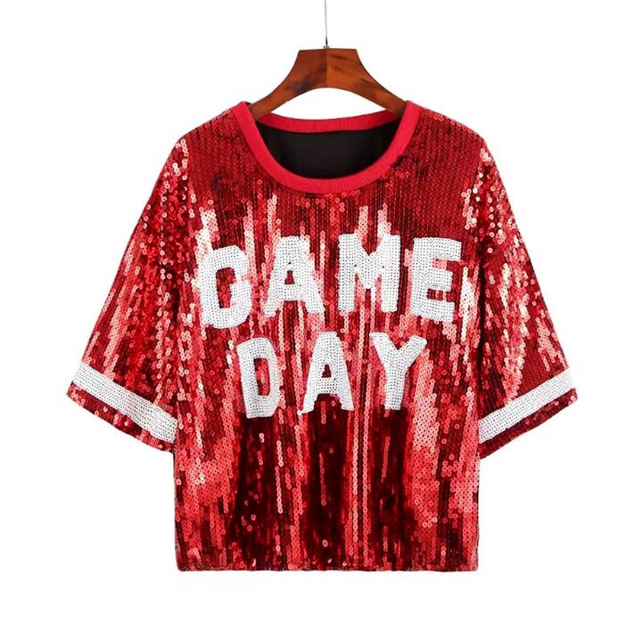 Sensibling Corp. - Wholesale T-Shirt - Women's - GAME DAY Sequin Crop Top7
