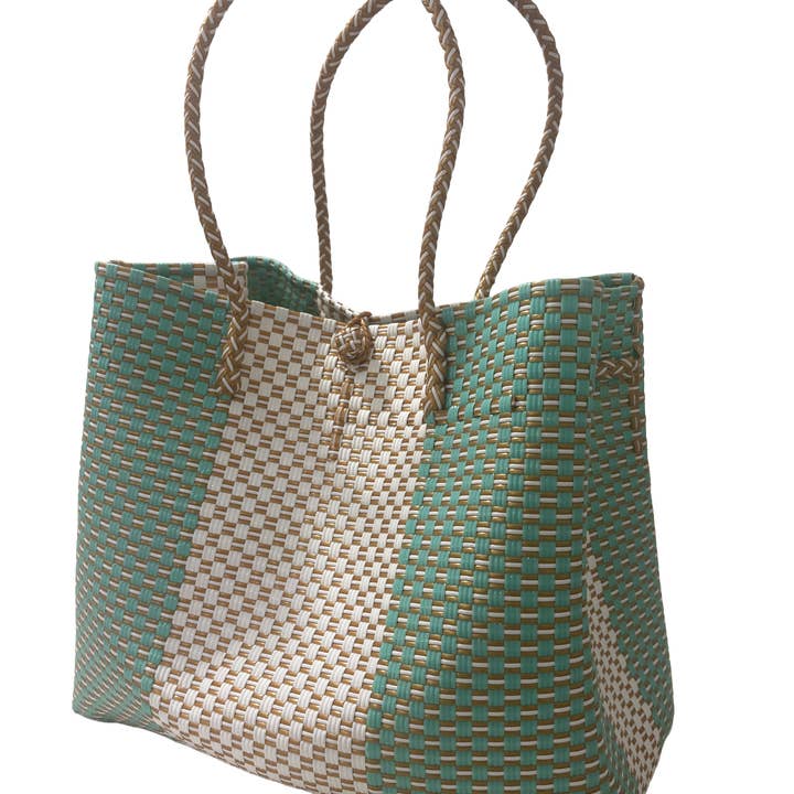Pure Di Casa - Wholesale Tote bag – Women's - Duchess Coastline – Designer Tote In Aqua Blue & Ivory Weave1