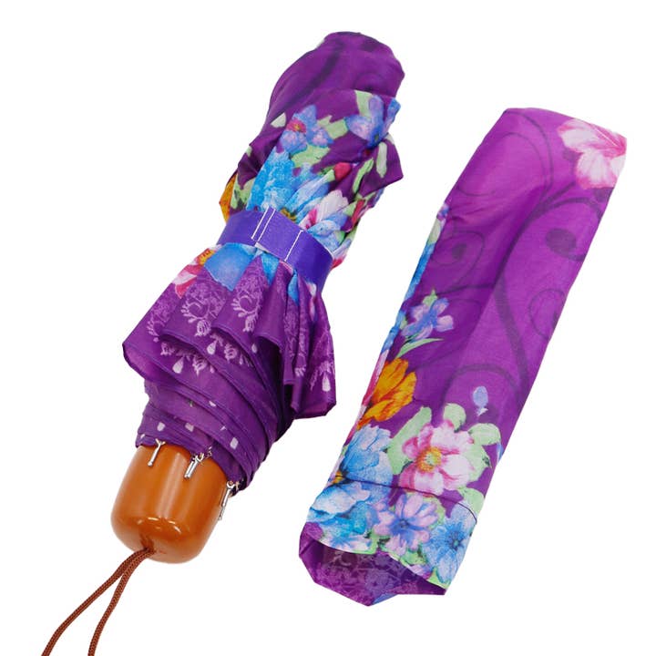 Cap Zone - Wholesale Umbrella - Women's - Floral Print Manual Travel Size Umbrella