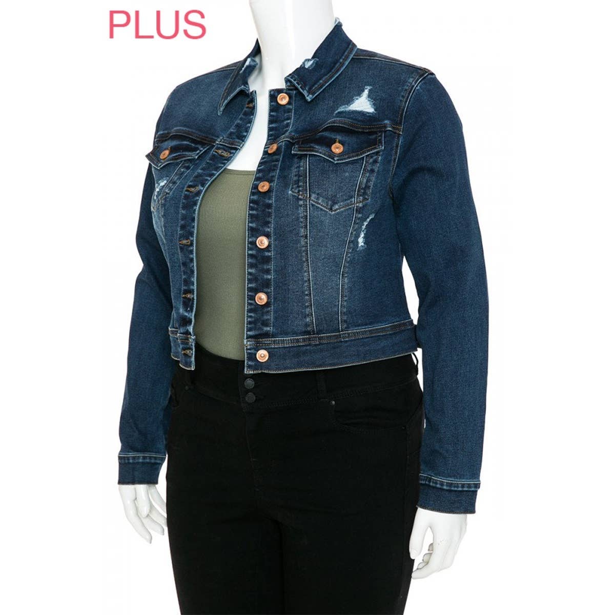 UP CLOTHING - Wholesale Denim Jacket - Women's - PLUS SIZE REPREVE DESTRUCTED JACKET2