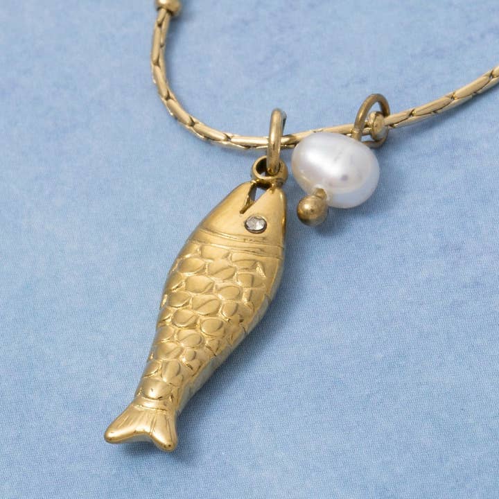 G Edelstahl Fisch- und Perlenanhänger Halskette für den Großhandel auf Faire2