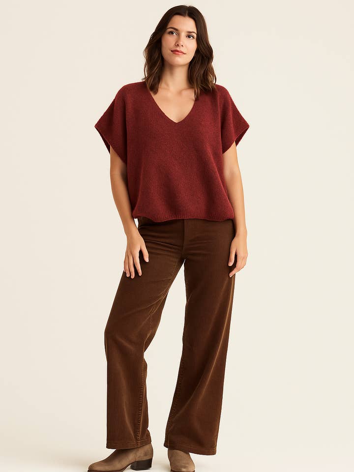 Oversized knitted vest with V-neck for wholesale by TAMBA