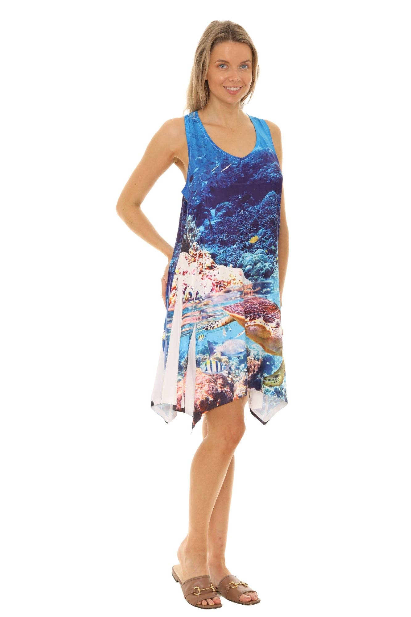 Shoreline Wear. INC - Wholesale Dress - Women's - Turtle With Coral Reef Print Resort Short Dress8