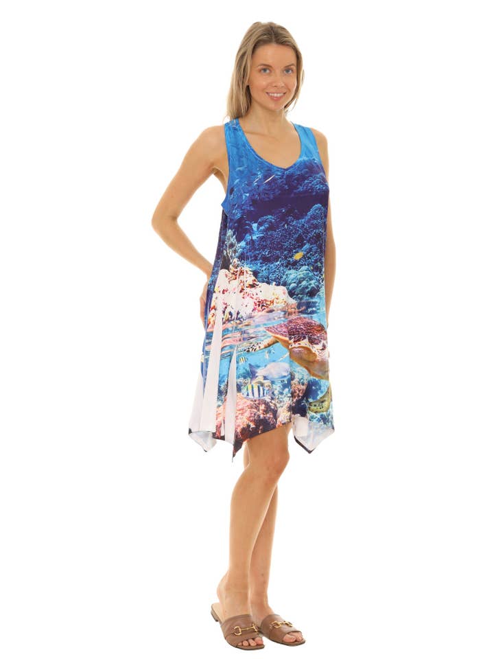 Shoreline Wear. INC - Wholesale Dress - Women's - Turtle With Coral Reef Print Resort Short Dress8