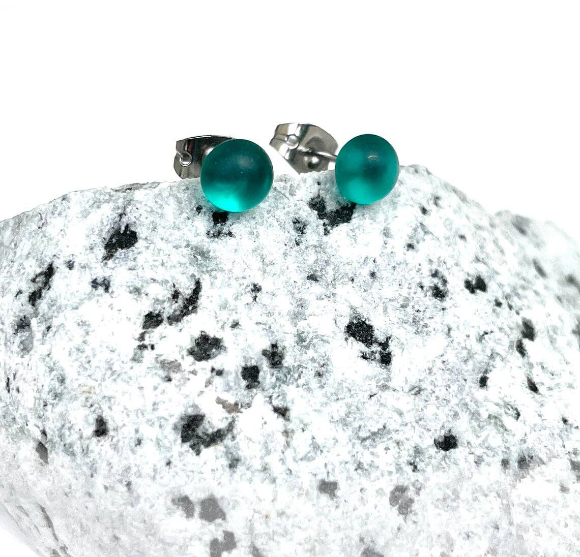 Flame Work Designs - Glass Jewelry - Wholesale Stud/Post Earrings - Sea Glass Jewelry - Teal Glass Stud Earrings3