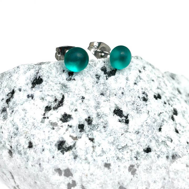 Flame Work Designs - Glass Jewelry - Wholesale Stud/Post Earrings - Sea Glass Jewelry - Teal Glass Stud Earrings3