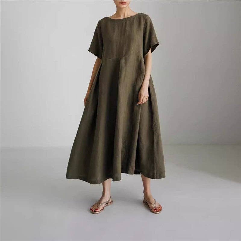 UZ Wholesale Store – wholesale Dress – Women's – Loose-Fit Solid Color Plus Size Round Neck Long Dress2